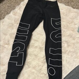 Nike Black Performance Leggings with Bold Text Graphics